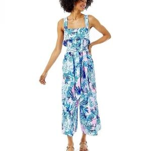 Lilly Pulitzer Tasely Jumpsuit Sleeveless Women 10 Saltwater Blue/Shade Seekers